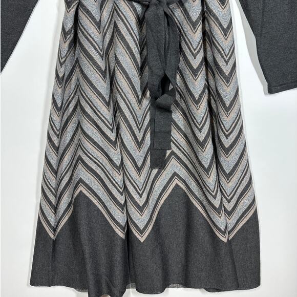 Taylor Chevron Scoop Neck Sweater Dress Tie Waist Midi Brown Plus Size 3X Office - Picture 9 of 16